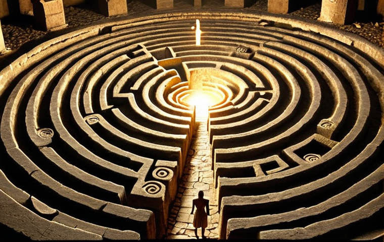 **Prompt 1:** A lone figure stands at the entrance of an ancient, mystical labyrinth, illuminated by an ethereal glow. Around them, subtle visual whispers of classical myths and forgotten epics, like fragments of an old scroll or ancient symbols, hint at a timeless journey of self-discovery. The atmosphere should convey deep wisdom, the weight of history, and the profound quest for personal meaning. *Visual style: Allegorical, cinematic, rich in symbolic detail, with a sense of wonder and introspection.*