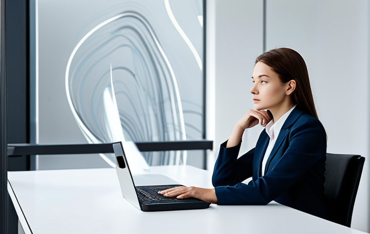 A thoughtful and composed professional, fully clothed in modest business attire, sits quietly at a sleek desk within a modern, minimalist office. Their gaze is gentle and introspective, hinting at deep contemplation. The background features subtle, abstract digital elements resembling wisps of memory or fragmented thoughts, softly blending into the contemporary office decor. Soft, diffused lighting creates a serene and contemplative atmosphere. This image embodies the beginning of a self-discovery journey, exploring the impact of the past on the present. Perfect anatomy, correct proportions, natural pose, well-formed hands, proper finger count, natural body proportions, safe for work, appropriate content, fully clothed, professional, high-quality, studio lighting, clear focus.