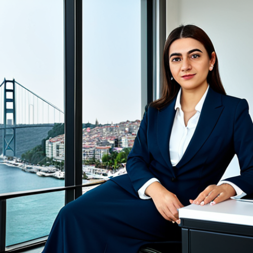 **

A professional Turkish businesswoman in a modest, dark business suit, sitting at a desk in a modern Istanbul office overlooking the Bosphorus, fully clothed, appropriate attire, safe for work, perfect anatomy, natural proportions, professional photography, high quality. Focus on a confident and capable demeanor.

**