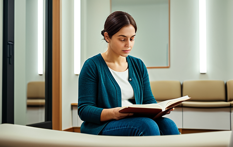 Therapy Session Reflection**
A woman in a comfortable, fully clothed outfit sits in a well-lit therapy room, thoughtfully looking at a journal in her lap. The room has soft lighting and calming colors. Safe for work, appropriate content, modest clothing, professional setting, perfect anatomy, natural proportions, family-friendly.
**