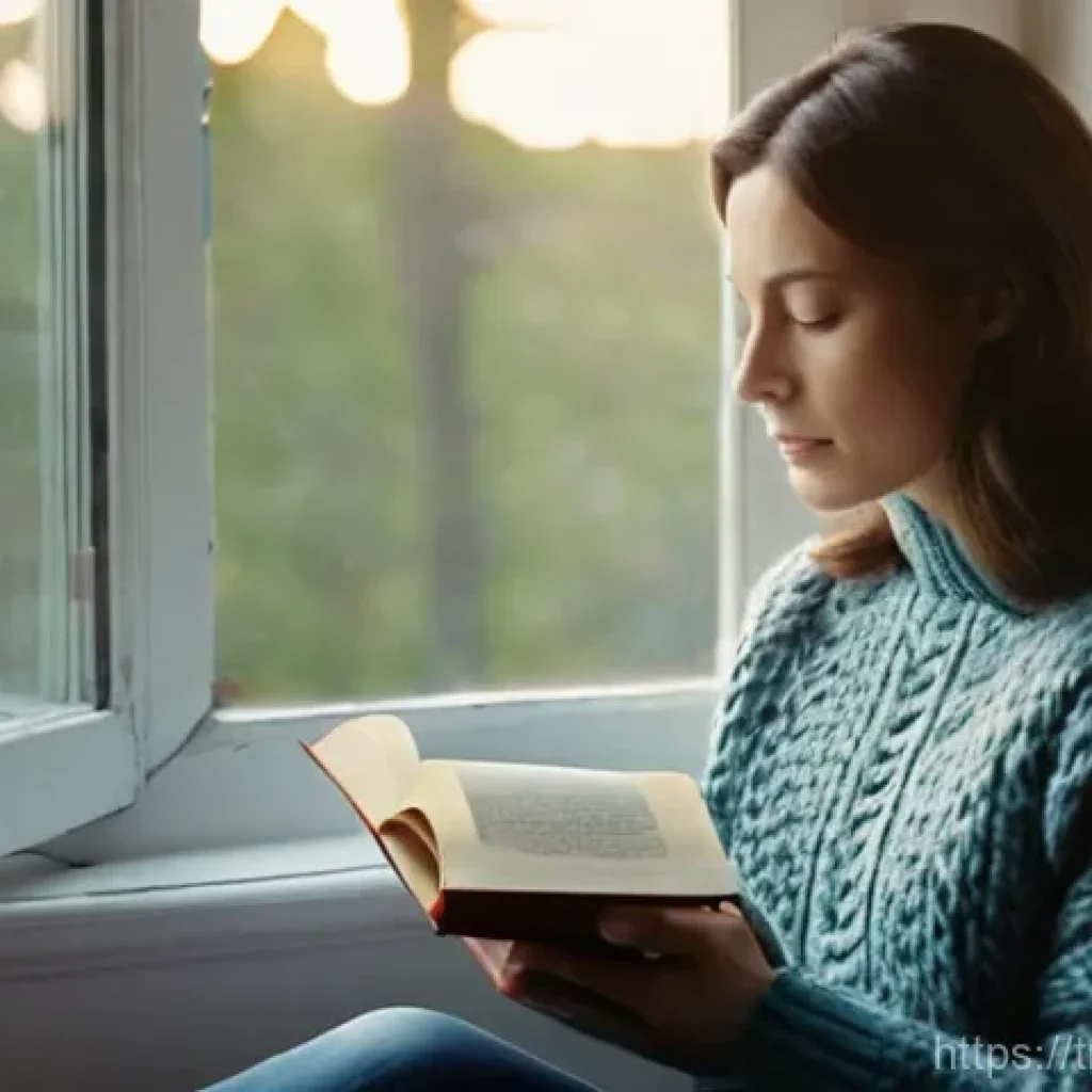 자서전적 치료법에서의 긍정적 사고 기법 - **Prompt:** A serene and introspective woman in her late 30s, dressed in comfortable, modest casual ...