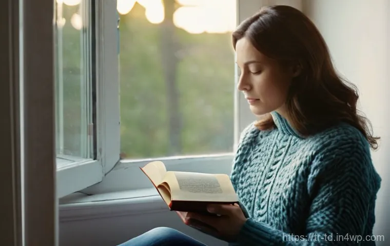 자서전적 치료법에서의 긍정적 사고 기법 - **Prompt:** A serene and introspective woman in her late 30s, dressed in comfortable, modest casual ...